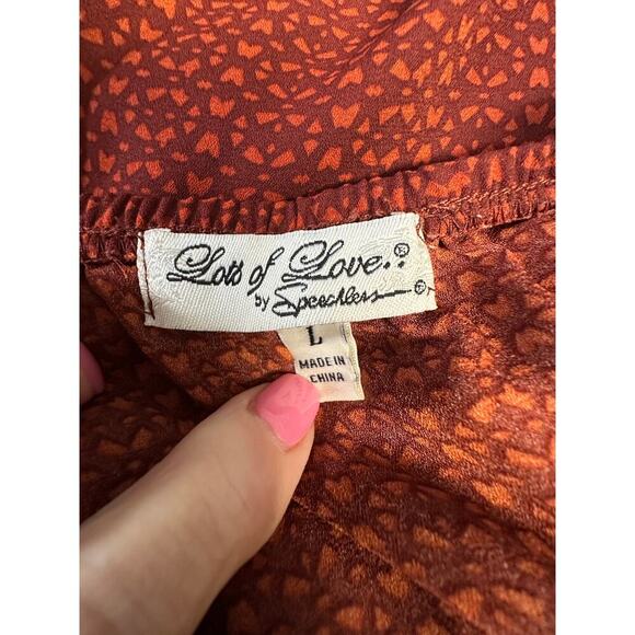 Rust Red Heart Print Flutter Sleeveβ Romper β Lots of Love by Speechless (L) - Picture 9 of 9